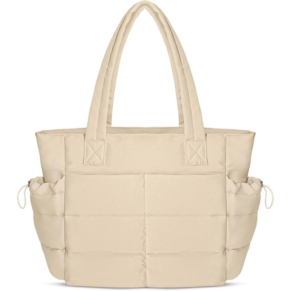 Beige Nylon Large Women Tote Bag Waterproof Laptop Shoulder Travel